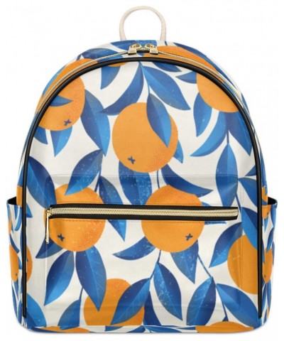 Orange Mini Backpack Purse for Women, Blue Leaves Small Backpack Leather Casual Daypacks Ladies Shoulder Bags $19.77 Backpacks