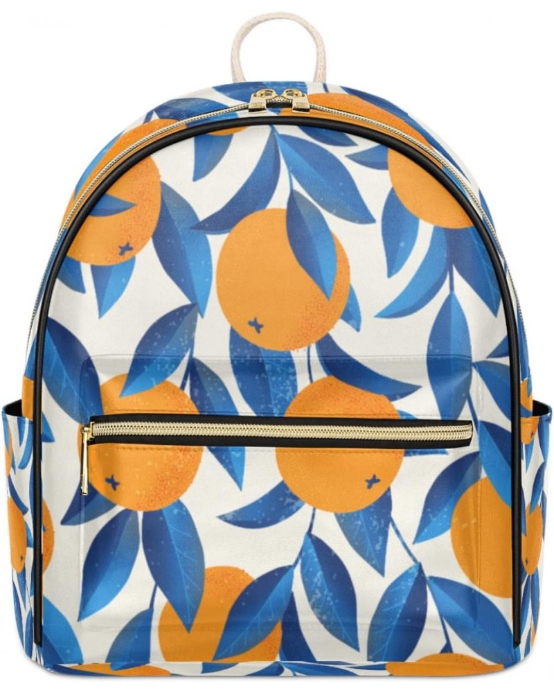 Orange Mini Backpack Purse for Women, Blue Leaves Small Backpack Leather Casual Daypacks Ladies Shoulder Bags $19.77 Backpacks