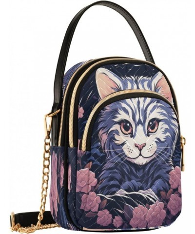 Quilted Crossbody Bags for Women,Cat Pink Floral Women's Crossbody Handbags Small Travel Purses Phone Bag $10.56 Crossbody Bags