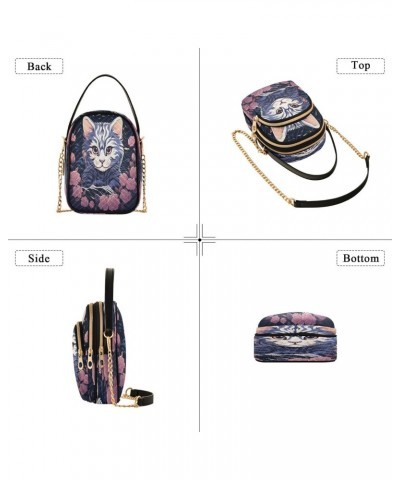 Quilted Crossbody Bags for Women,Cat Pink Floral Women's Crossbody Handbags Small Travel Purses Phone Bag $10.56 Crossbody Bags