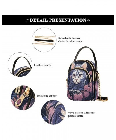 Quilted Crossbody Bags for Women,Cat Pink Floral Women's Crossbody Handbags Small Travel Purses Phone Bag $10.56 Crossbody Bags