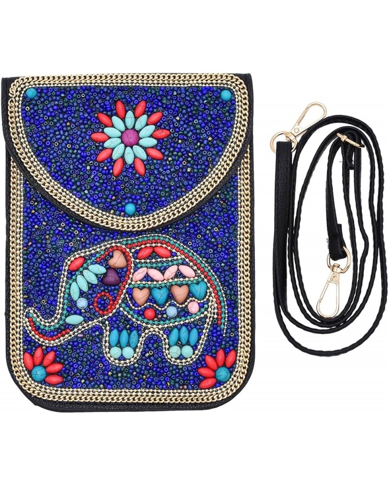 Bohemian Beaded Crossbody Phone Bag for Women Girls Flower Elephant Eye Motifs Small Handbags Blue Elephant $11.00 Crossbody ...