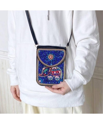 Bohemian Beaded Crossbody Phone Bag for Women Girls Flower Elephant Eye Motifs Small Handbags Blue Elephant $11.00 Crossbody ...