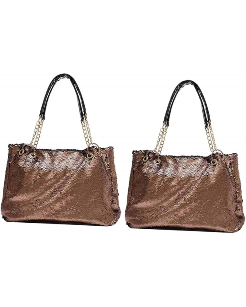 2pcs Large Capacity Chain Bag Reversible Tote Bags For Women Iridescent Purse Sparkly Tote Bag Versatile Khakix2pcs $13.87 Totes