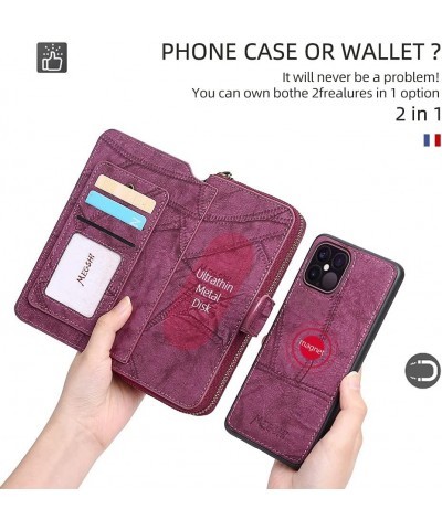 for Google Pixel6 Magnetic flip Phone case, Zipper Bag with Multiple Card Slots Phone case Wine red (Color : Gray, Size : Pix...