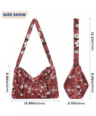 Spring Women Boho Handbag White Cute Flower Underarm Bag Tote Bag Shoulder Bag Crossbody Bag Fluffy Cell Phone Purse Lady Tra...