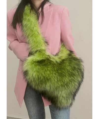 Furry Heart Shaped Crossbody Bag for Women - Plush Y2K Handbag with Soft Shoulder Strap Large Green $21.12 Shoulder Bags