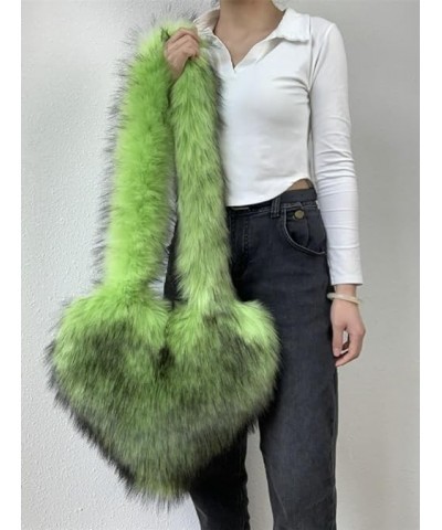 Furry Heart Shaped Crossbody Bag for Women - Plush Y2K Handbag with Soft Shoulder Strap Large Green $21.12 Shoulder Bags