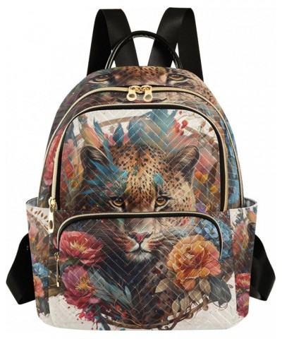 New Year Deer Bird Quilted Backpack Aesthetic Mini Backpack Travel Purse Head of Leopard Small $19.59 Backpacks