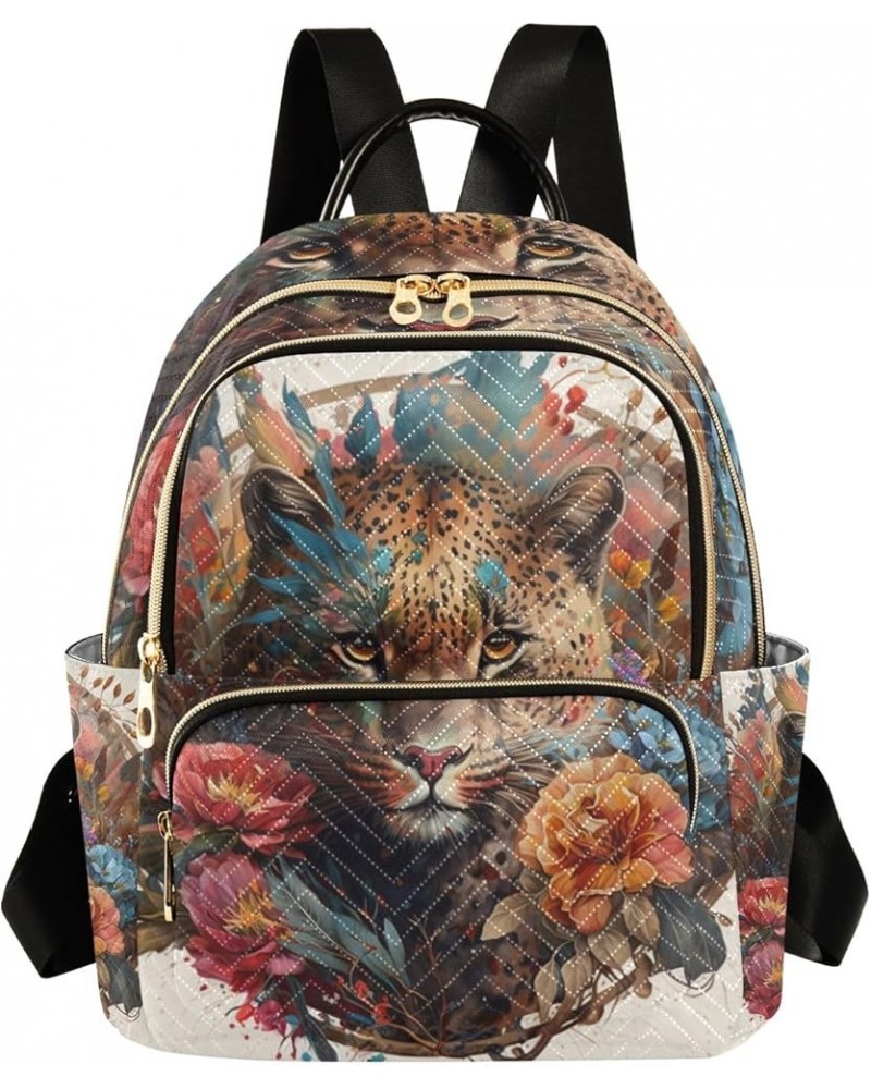 New Year Deer Bird Quilted Backpack Aesthetic Mini Backpack Travel Purse Head of Leopard Small $19.59 Backpacks