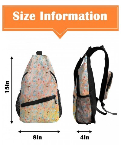 Sling Bag Crossbody Bag for Women Men Plant Pink Blue Flower Gradient Background Waterproof Hiking Backpack Lightweight Chest...