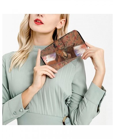 Blue Daisy Wallet for Women, Fashion Soft Leather Moneybag With Phone Zipper Pocket horse rose $18.69 Wallets