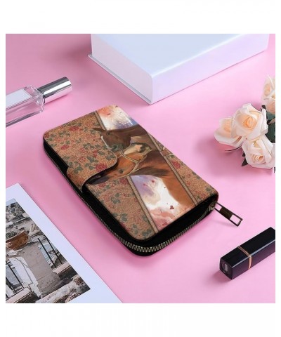 Blue Daisy Wallet for Women, Fashion Soft Leather Moneybag With Phone Zipper Pocket horse rose $18.69 Wallets