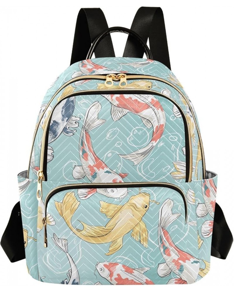 Koi and Bubbles Women Backpack Purse Shoulder Bag Color Medium $17.81 Backpacks