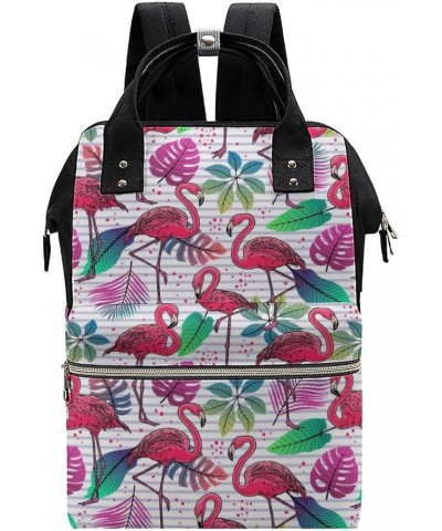 Pink-orange-flowers-leaves Travel Backpack Mommy Bag for Women, Casual Daypack Backpack, Handbag Black Pink-flamingos-palms-l...