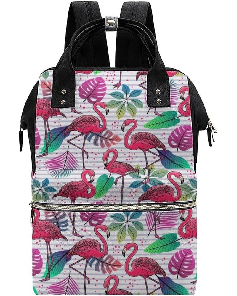 Pink-orange-flowers-leaves Travel Backpack Mommy Bag for Women, Casual Daypack Backpack, Handbag Black Pink-flamingos-palms-l...