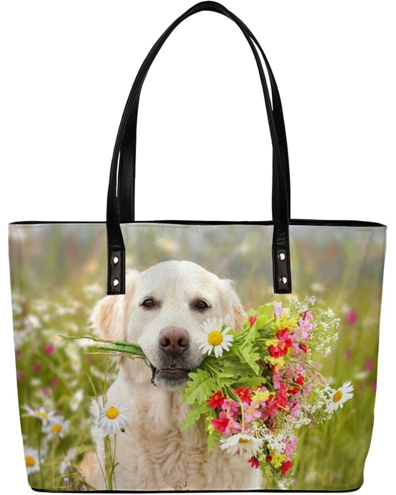 Leather Tote Bag for Women Fashion Shoulder Bag Purses and Handbags Large Capacity Satchel Bags for Work Travel Cute Dog Flow...