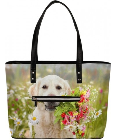 Leather Tote Bag for Women Fashion Shoulder Bag Purses and Handbags Large Capacity Satchel Bags for Work Travel Cute Dog Flow...