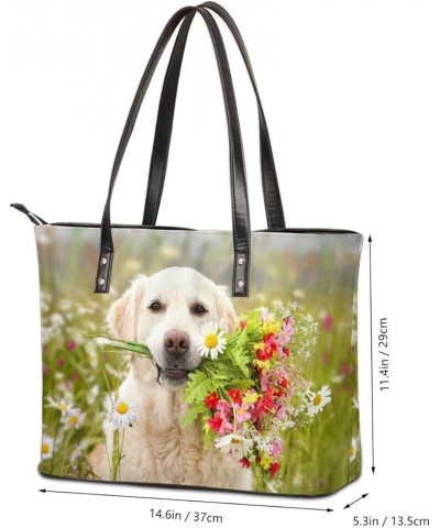 Leather Tote Bag for Women Fashion Shoulder Bag Purses and Handbags Large Capacity Satchel Bags for Work Travel Cute Dog Flow...