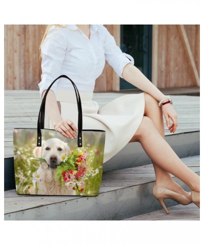 Leather Tote Bag for Women Fashion Shoulder Bag Purses and Handbags Large Capacity Satchel Bags for Work Travel Cute Dog Flow...