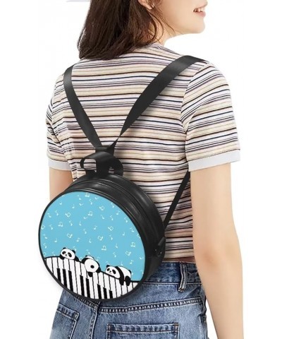 Girls Womens Shoulder Handbag Casual Round Purse Zipper PU Leather Satchel with Adjustable Straps Pandas $11.48 Shoulder Bags