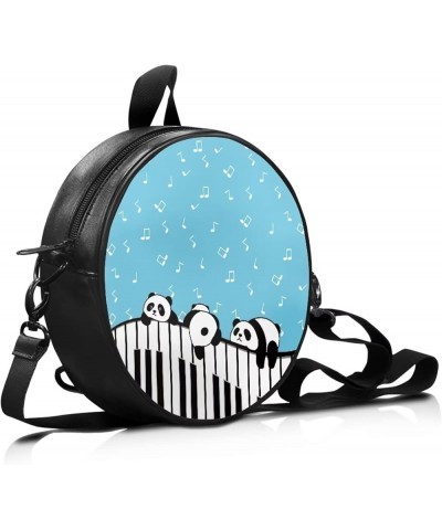 Girls Womens Shoulder Handbag Casual Round Purse Zipper PU Leather Satchel with Adjustable Straps Pandas $11.48 Shoulder Bags