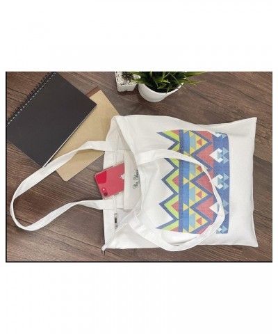 Geometric ZigZag Pattern Cotton Tote Bag with zipper $7.79 Totes