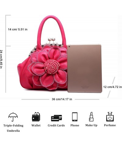 Women's Evening Handbags Flower Clutch Purse Formal Party Floral Wedding Wallets Wristlets 9173-rose Red $38.99 Handbags