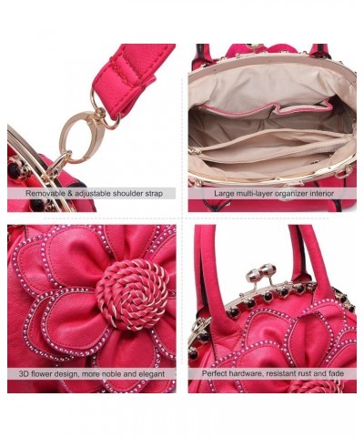 Women's Evening Handbags Flower Clutch Purse Formal Party Floral Wedding Wallets Wristlets 9173-rose Red $38.99 Handbags