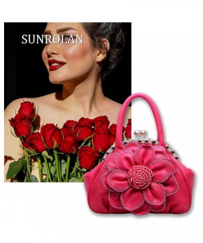 Women's Evening Handbags Flower Clutch Purse Formal Party Floral Wedding Wallets Wristlets 9173-rose Red $38.99 Handbags