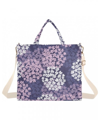 Purple Hydrangea Flower Corduroy Tote Bag for Women Hobo Crossbody Bag Purse Stylish Shoulder Handbag Messenger Bags, S $12.2...