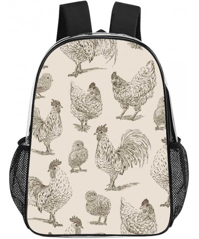 Clear Backpack Heavy Duty PVC Transparent Backpack Compatible with Rooster Cock Chicken Bird Floral for Sports, Work, Securit...