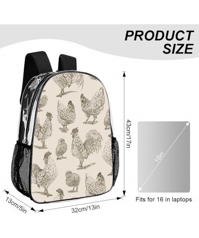 Clear Backpack Heavy Duty PVC Transparent Backpack Compatible with Rooster Cock Chicken Bird Floral for Sports, Work, Securit...