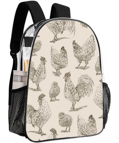 Clear Backpack Heavy Duty PVC Transparent Backpack Compatible with Rooster Cock Chicken Bird Floral for Sports, Work, Securit...