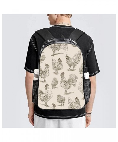 Clear Backpack Heavy Duty PVC Transparent Backpack Compatible with Rooster Cock Chicken Bird Floral for Sports, Work, Securit...