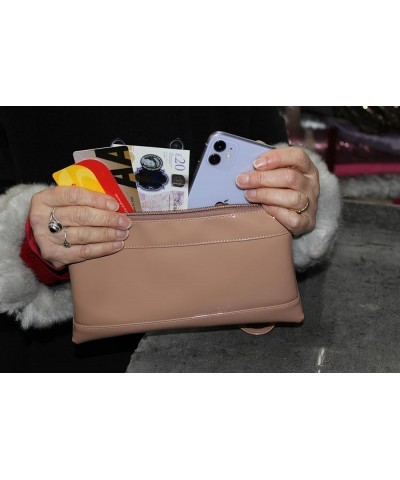 Womens Adorable Patent Clutch Bag Wallet Purse for Women with Detachable Wrist Strap in beige nude Small Black $20.24 Clutches