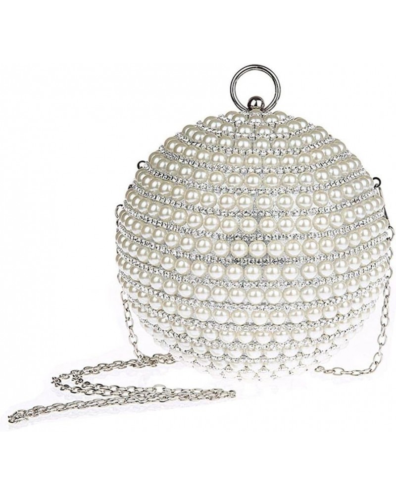 Women Round Clutch Ball Evening Bag Dazzling Full Beaded Artificial Pearls Handbag for Wedding Parites Prom A-silver $17.88 E...