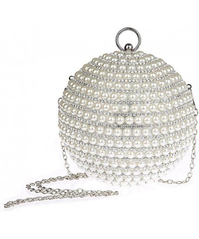 Women Round Clutch Ball Evening Bag Dazzling Full Beaded Artificial Pearls Handbag for Wedding Parites Prom A-silver $17.88 E...