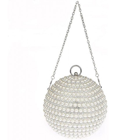 Women Round Clutch Ball Evening Bag Dazzling Full Beaded Artificial Pearls Handbag for Wedding Parites Prom A-silver $17.88 E...