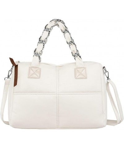 Women Puffer Tote Bag Vintage Quilted Shoulder Bag PU Leather Hobo Crossbody Bag Satchel Purse Large Capacity White $39.12 Totes