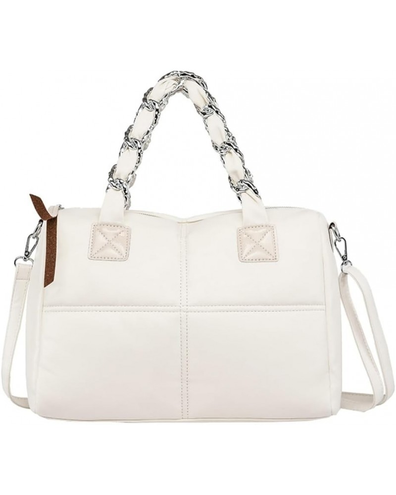 Women Puffer Tote Bag Vintage Quilted Shoulder Bag PU Leather Hobo Crossbody Bag Satchel Purse Large Capacity White $39.12 Totes