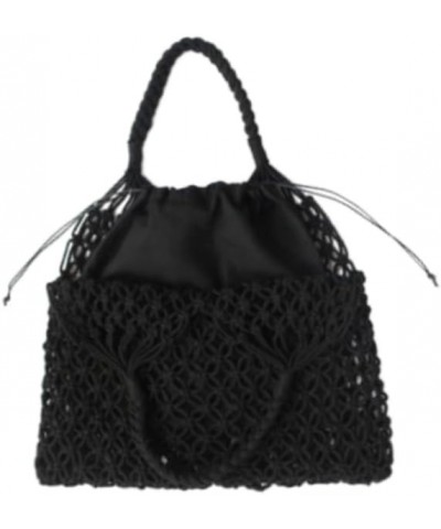 Hollow Knit Tote for Women Crochet Shoulder Bag Aesthetic Beach Bag Cute Beach Bag Woven Bag Black With Inner Bag $13.33 Totes