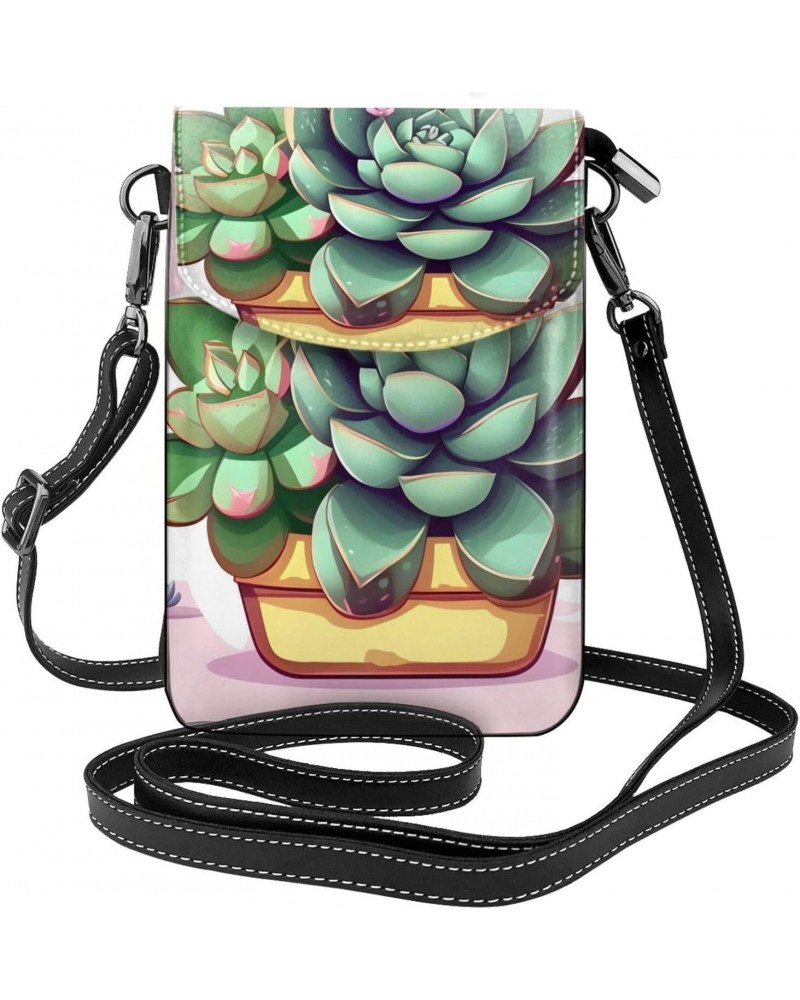 Cartoon Succulents Crossbody, Zippered Cell Phone Wallet With Card Slot, Removable Shoulder Strap, 7.6 X 4.9 Inches $15.78 Cr...