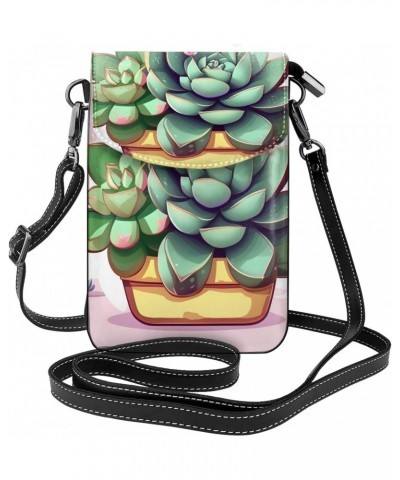 Cartoon Succulents Crossbody, Zippered Cell Phone Wallet With Card Slot, Removable Shoulder Strap, 7.6 X 4.9 Inches $15.78 Cr...