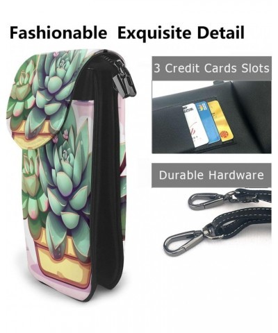 Cartoon Succulents Crossbody, Zippered Cell Phone Wallet With Card Slot, Removable Shoulder Strap, 7.6 X 4.9 Inches $15.78 Cr...