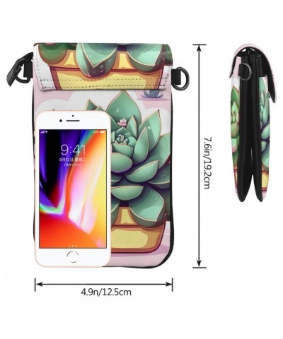 Cartoon Succulents Crossbody, Zippered Cell Phone Wallet With Card Slot, Removable Shoulder Strap, 7.6 X 4.9 Inches $15.78 Cr...