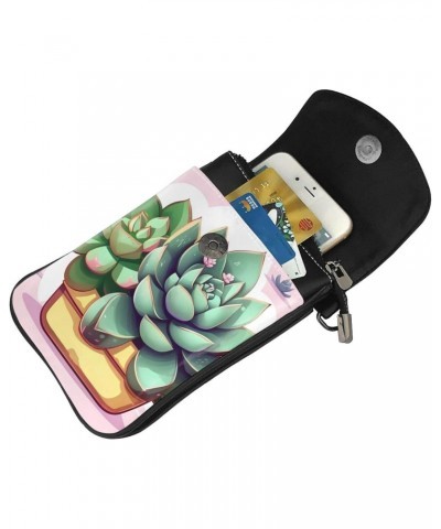 Cartoon Succulents Crossbody, Zippered Cell Phone Wallet With Card Slot, Removable Shoulder Strap, 7.6 X 4.9 Inches $15.78 Cr...