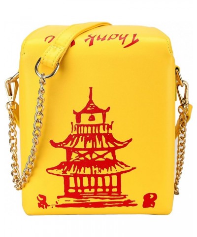 Tower Print Crossbody Shoulder Bag,Pu Chinese Takeout Box Totes Purse for Women A-yellow $9.17 Shoulder Bags