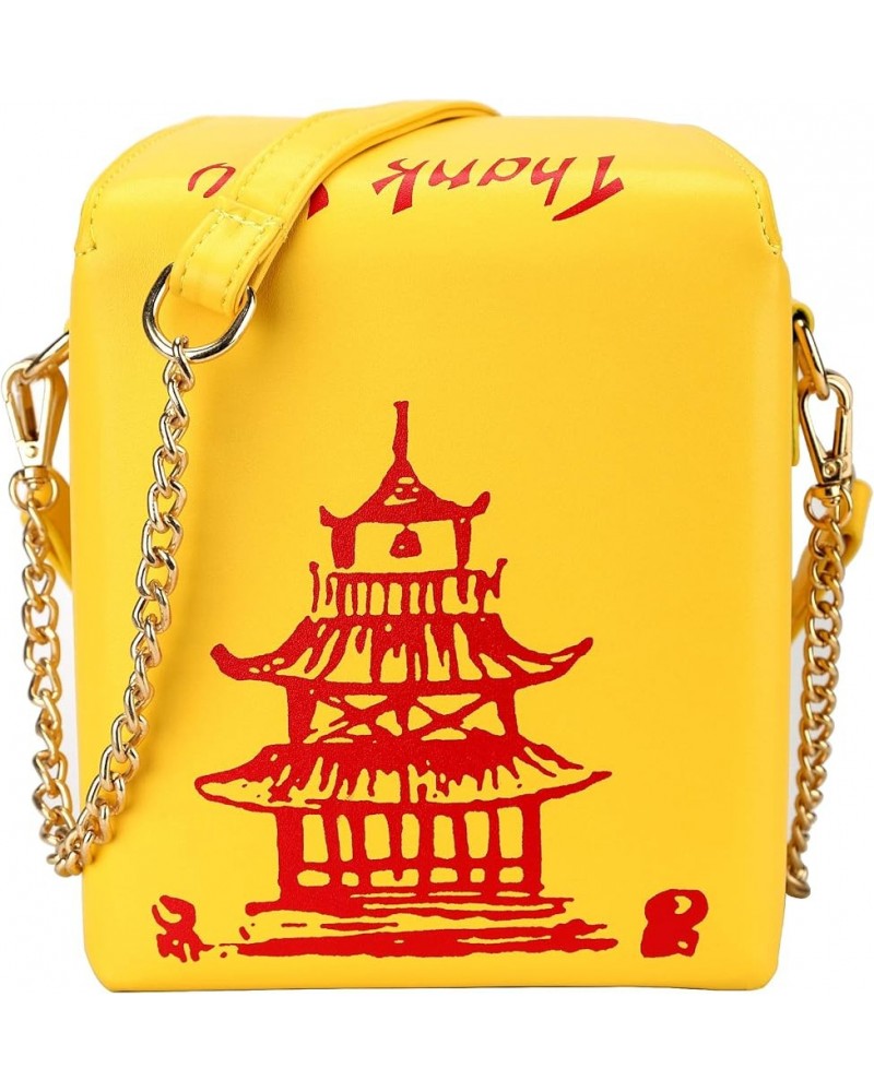 Tower Print Crossbody Shoulder Bag,Pu Chinese Takeout Box Totes Purse for Women A-yellow $9.17 Shoulder Bags