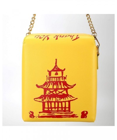 Tower Print Crossbody Shoulder Bag,Pu Chinese Takeout Box Totes Purse for Women A-yellow $9.17 Shoulder Bags